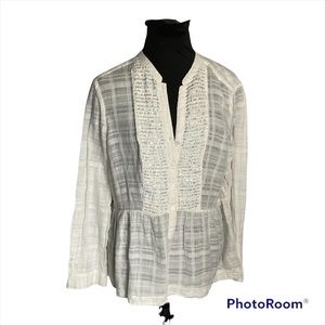 Anthropologie Maeve White Semi Sheer Long Sleeve Tunic, Size 12